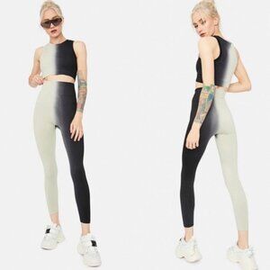 Cara Loren Two Toned Cream & Gray Crop Top & Leggings